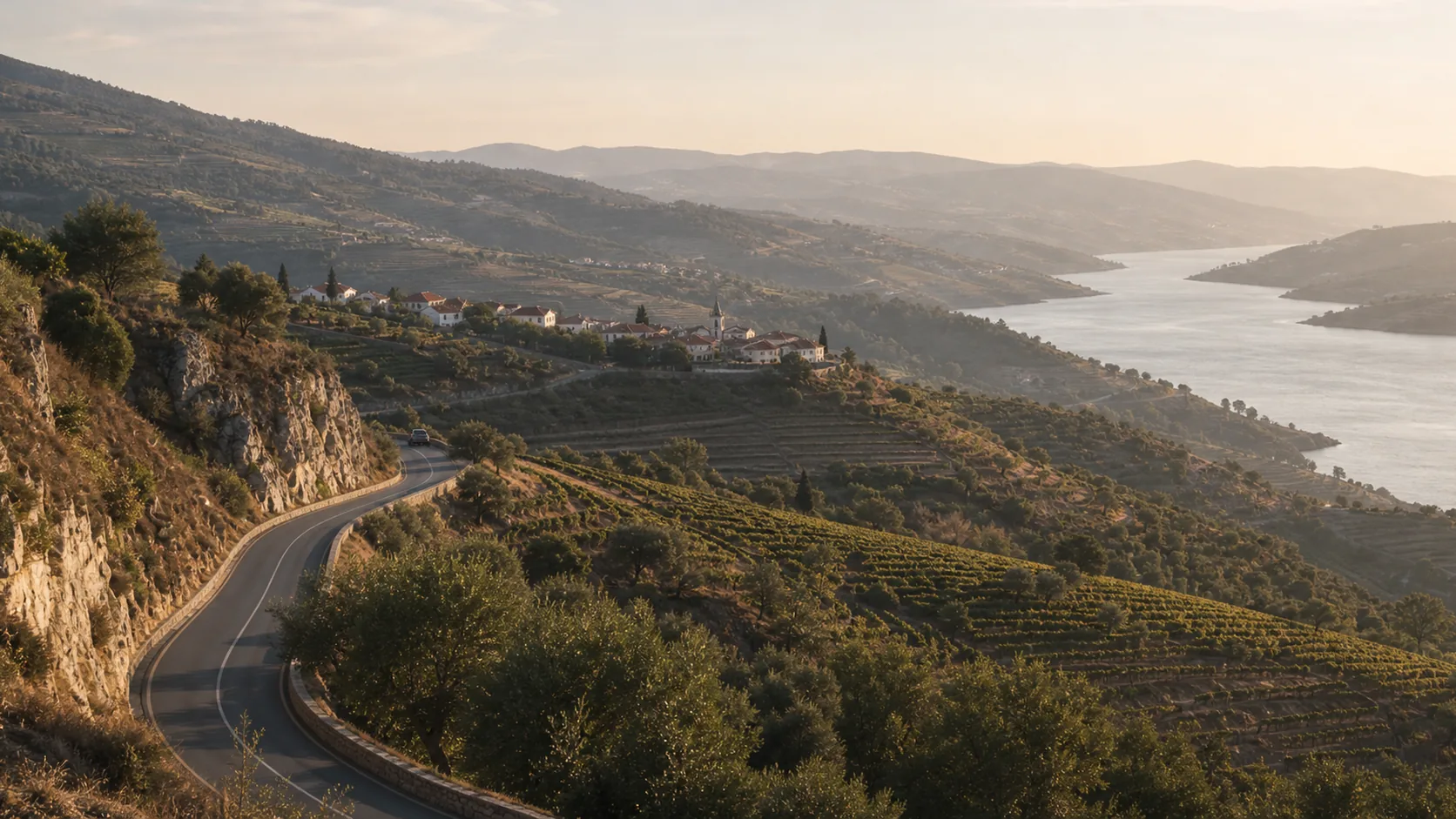Winding road through the Douro landscape in Portugal